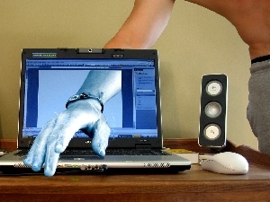 4d, laptop, hand, monitor
