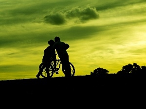 a man, Bike, Women