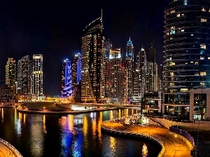 Abu Dhabi, fragment, skyscrapers, night, clouds