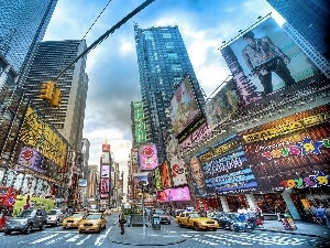 Square, advertising, Times, skyscrapers, 7 Avenue, clouds