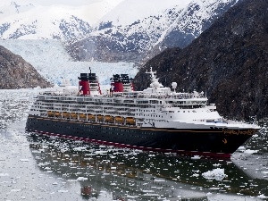 Alaska, Kry, ice, Ship, USA, Mountains