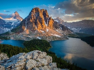 Alberta, rocks, Mountains, Canada, lake