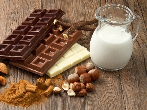 almonds, nuts, chocolate, milk