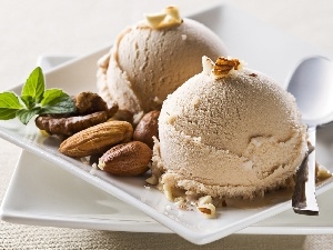almonds, nuts, dessert, ice cream