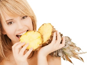 girl, ananas, smiling