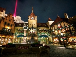 California, apartment house, Disneyland, Town, USA, Night