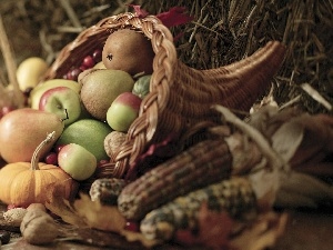 apples, pumpkin, truck concrete mixer