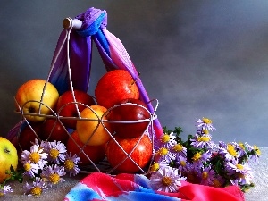 apples, shawl, Metal, daisy, basket