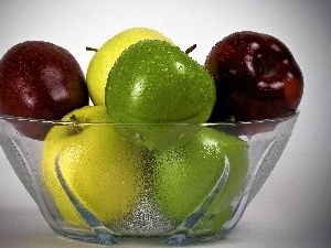 apples, color, Glass, bowl