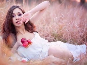 Meadow, apples, Women