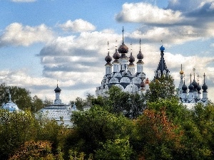 Art, green, Cerkiew, clouds