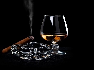 cigar, ashtray, cognac