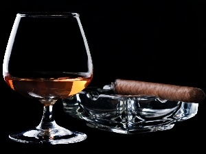 ashtray, cigar, glass, cognac