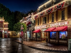 Project, California, City ​​at Night, Anaheim, USA, Disneyland, HDR, Houses