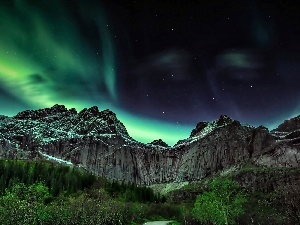 aurora polaris, Mountains, Norway