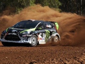 Rally automobile, gravel, Way, Ford Fiesta WRC, dust