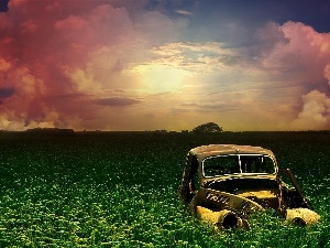 Automobile, cereals, west, Retro, sun