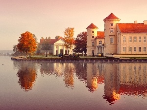 autumn, ducks, River, Germany, structures