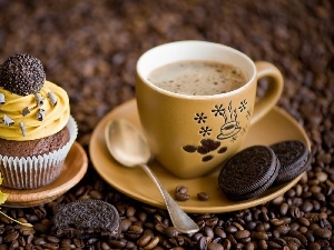 Autumn, Cookies, cup, leaf, coffee