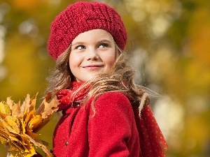 autumn, Leaf, pretty, girl