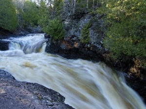 rocks, autumn, waterfall