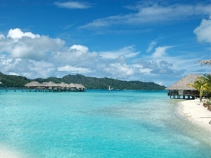 azure, Houses, Island, water, Bora Bora