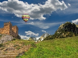 Castle, Balloon, rocks