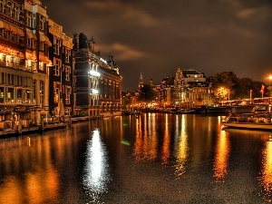 Barges, River, Venice, night