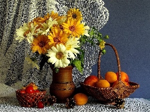 orange, basket, daisy