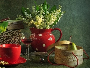 basket, china, Book, lilies, red hot