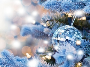 bauble, lights, christmas tree