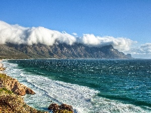 Kogel Bay, clouds, sea, South Africa, Mountains