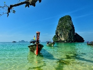 sea, Beaches, Thailand, peninsula, Boats, Reilly, rocks