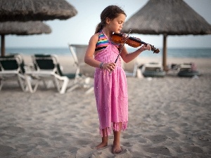 violin, Beaches, girl
