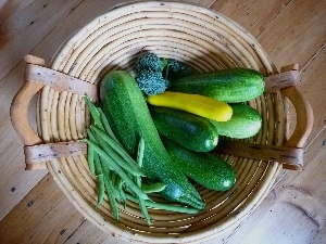 beans, zucchini, wicker, broccoli, plate