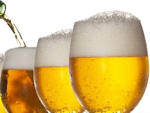 Beer, Bottle, four, glasses