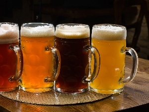 Beer, Mugs, Table, Tray