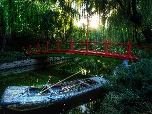 Beijing, River, Boat, Red, China, bridges
