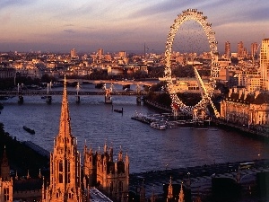 Big Ben, London, panorama, London Eye, town