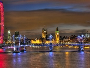 bridge, London Eye, Palace of Westminster, thames, Big Ben