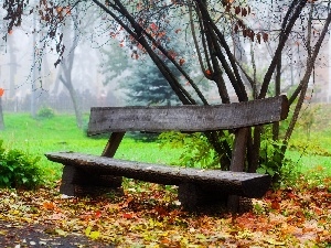 Bench, Park, hazy, Autumn