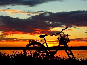Bike, lake, west, sun