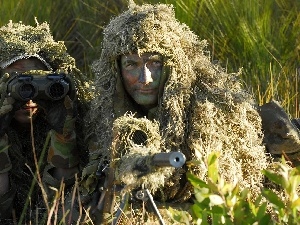 binoculars, carbine, Masked, soldiers