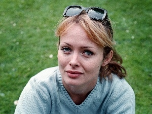 Black, sweater, Izabella Scorupco, Glasses, blue