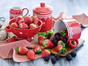 blackberries, strawberries, color, dishes