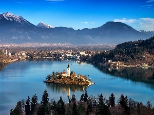 Bled, Island, Mountains, Slovenia, lake