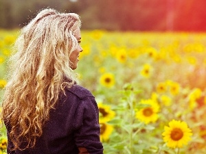 Blonde, Nice sunflowers, Women