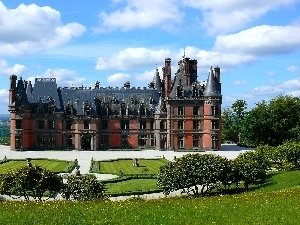 blue, trees, viewes, Castle, Sky, Garden