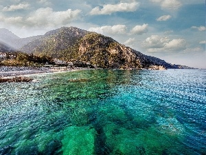 blue, Stones, Mountains, water, lake