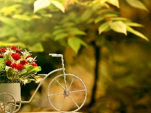 blur, trees, Flowers, Bicycle